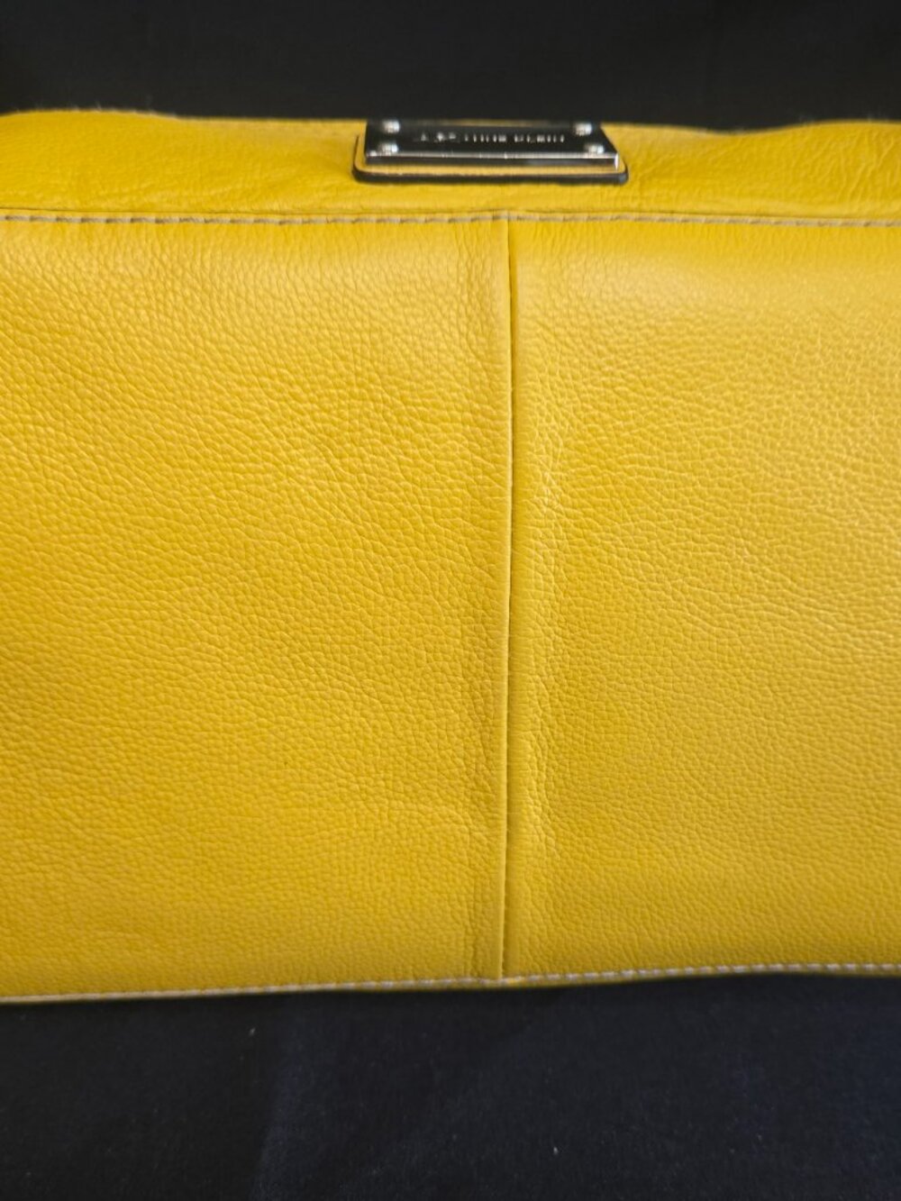 Anne Klein Genuine Leather Yellow Satchel Top Handle Handbag Silver Hardware - Picture 2 of 8